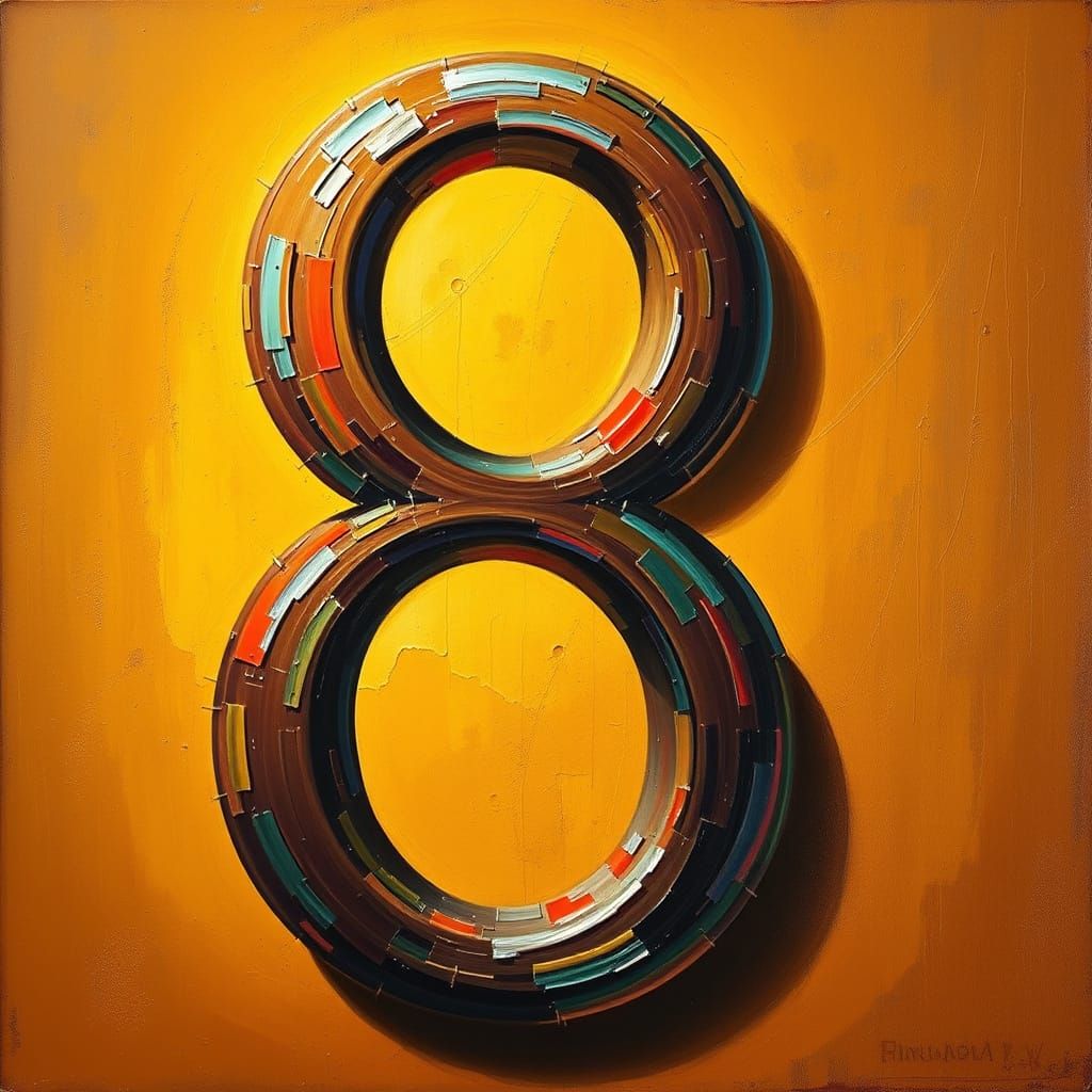 Majestic Oil Painting of a Single, Glowing Numeral 8