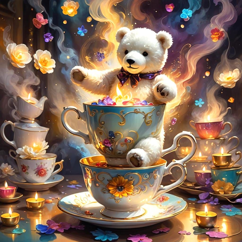Teddy Bear's Musical Teacup Dance: Fantasy Concept Art