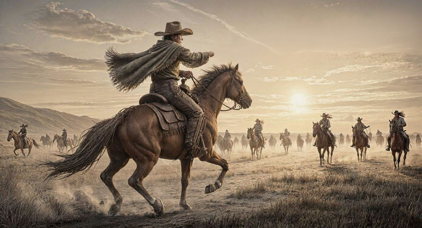 Cowboy Silhouette on Prairie at Sunset