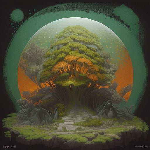 Vibrant Geometric Landscape in Neo-Impressionist Style