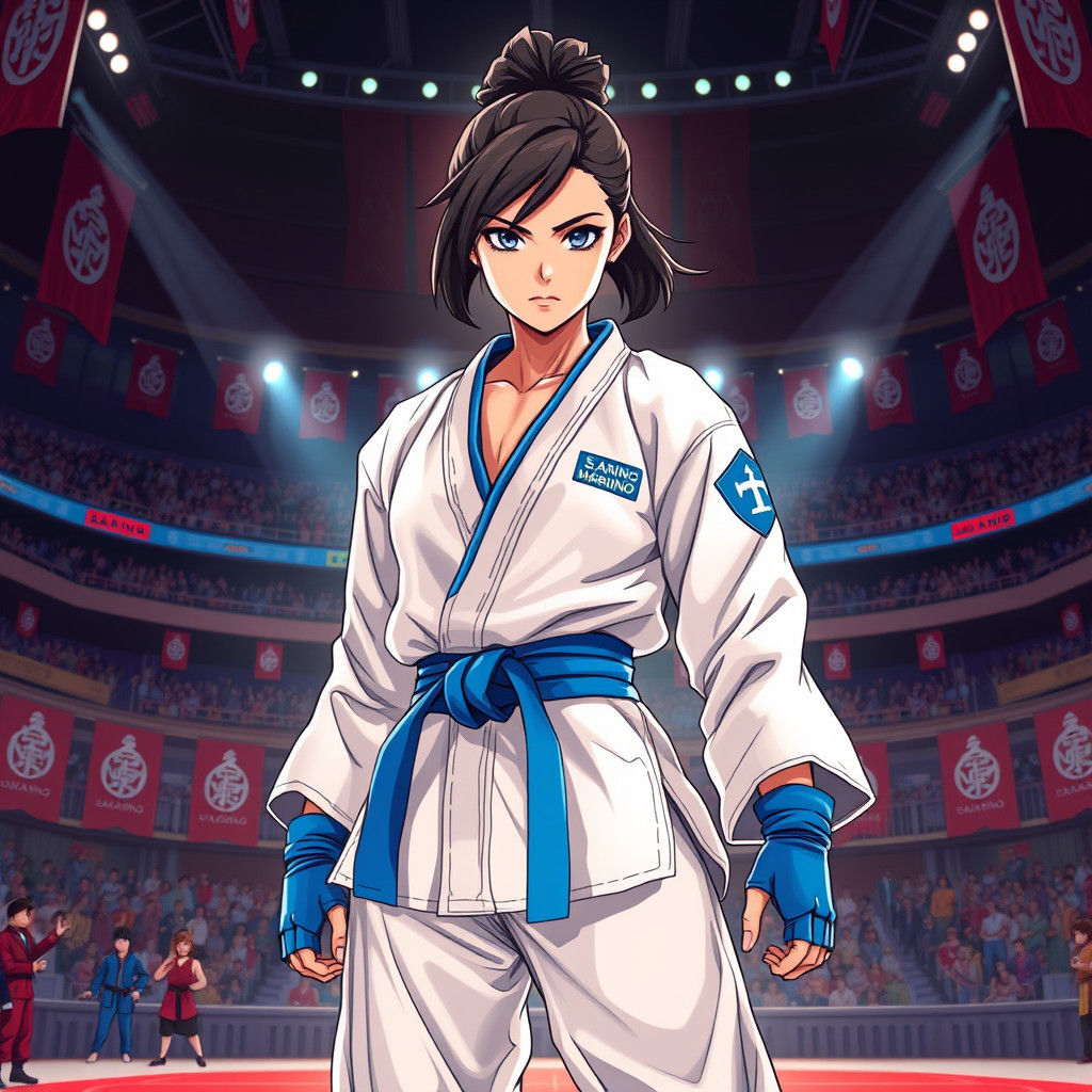 Female Martial Artist in Manga Style Tournament Arena