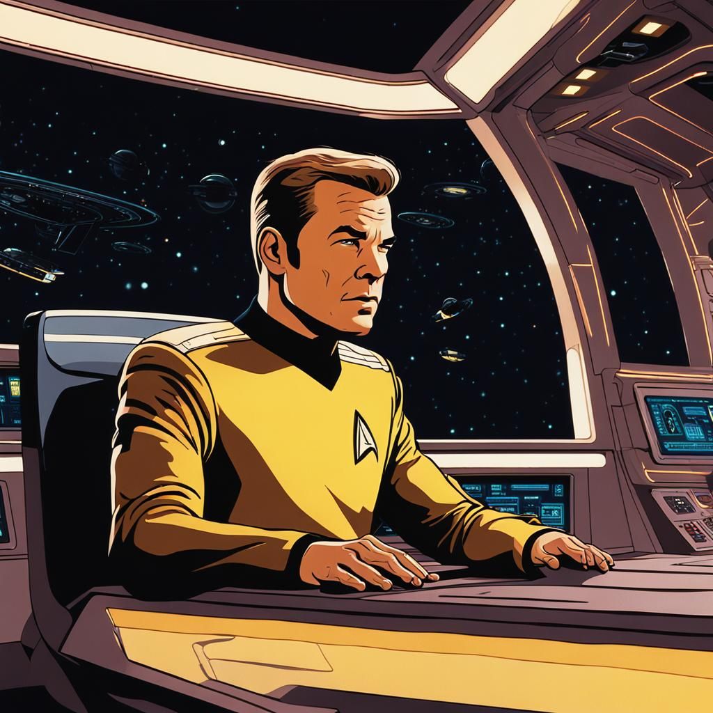 Captain Kirk Commands the USS Enterprise Bridge