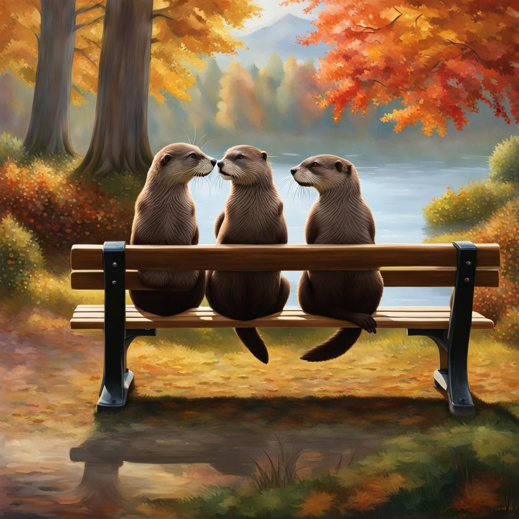 Otters and Human on Bench in Photorealism