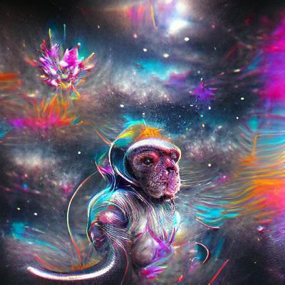 Astral Space Monkey Illustration in Mixed Media