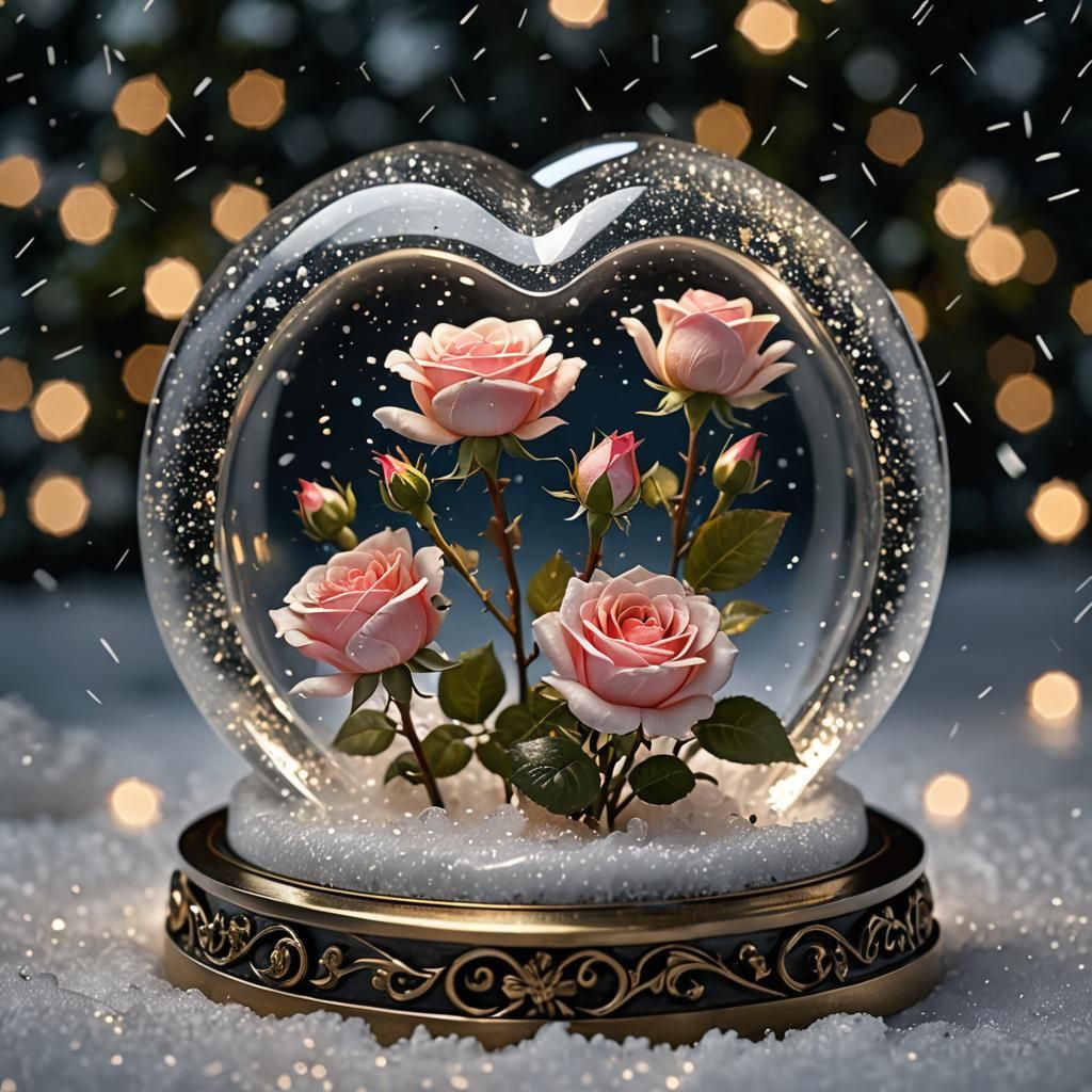 Magical Snowglobe with Roses and Moonlight