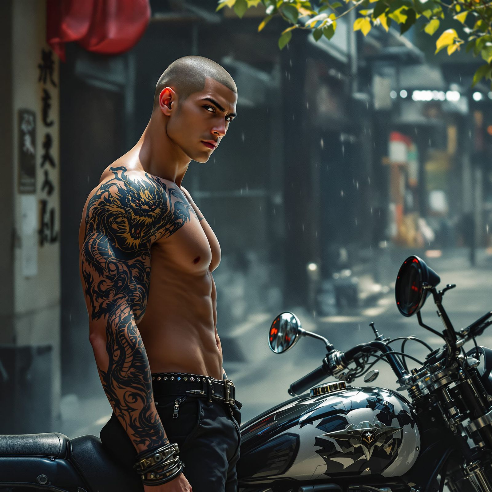 Young Asian Biker Arrives at University