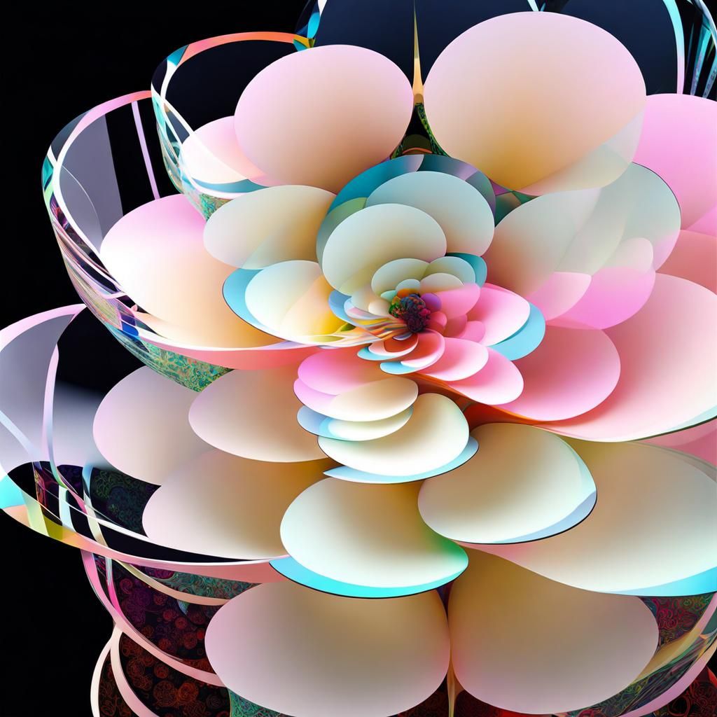 Abstract Fractal Growing in Glass Cube, Digital Art