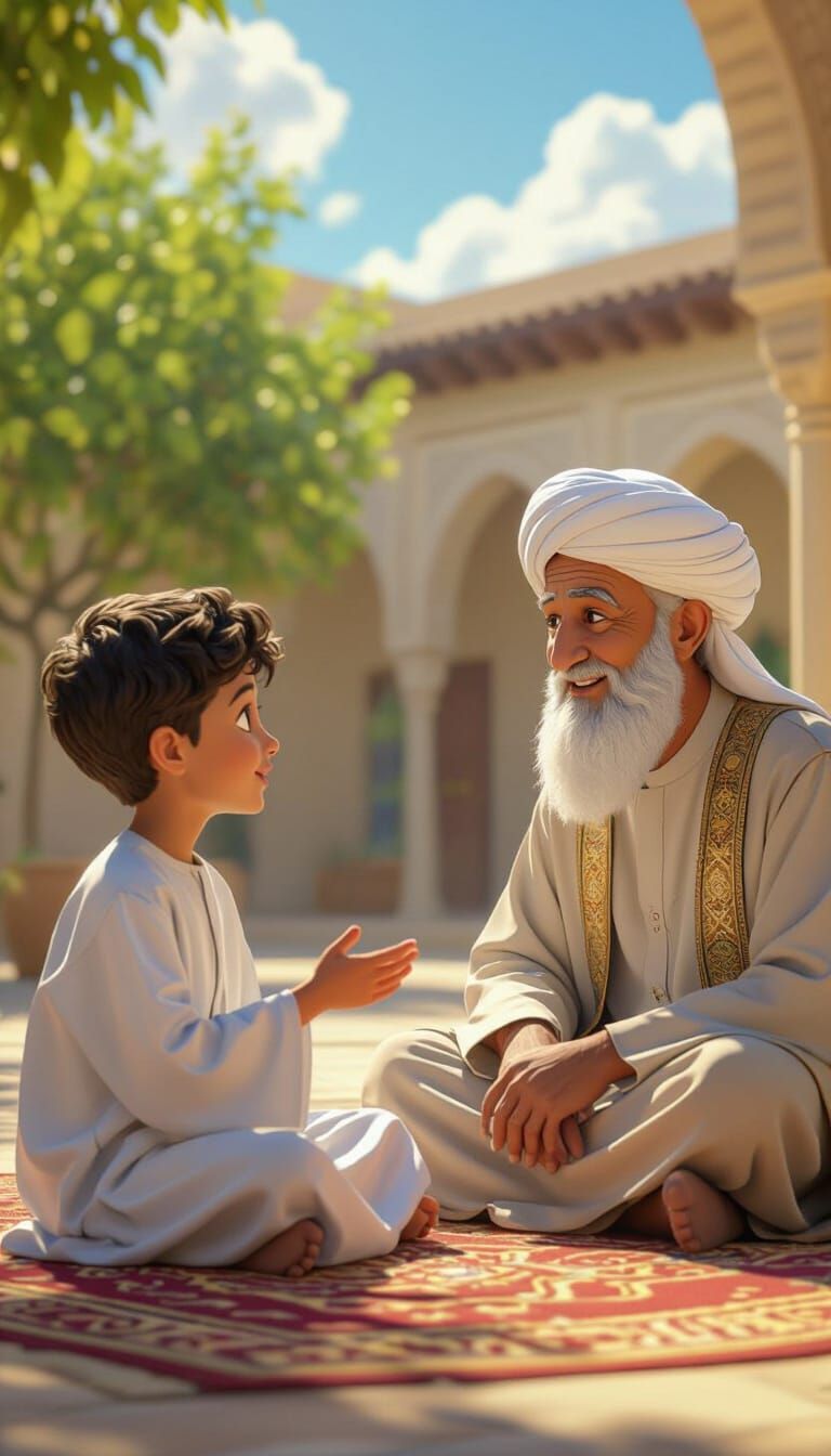 Student Asks Teacher About Fate in Peaceful Courtyard