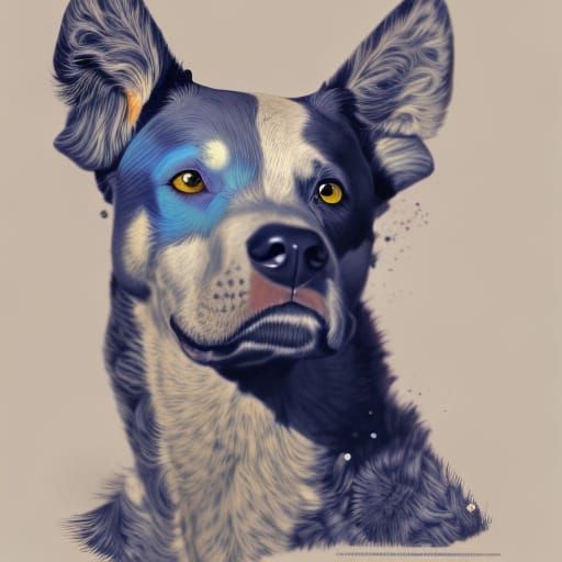 Attentive Blue Heeler Dog Portrait in Hyperdetailed Style