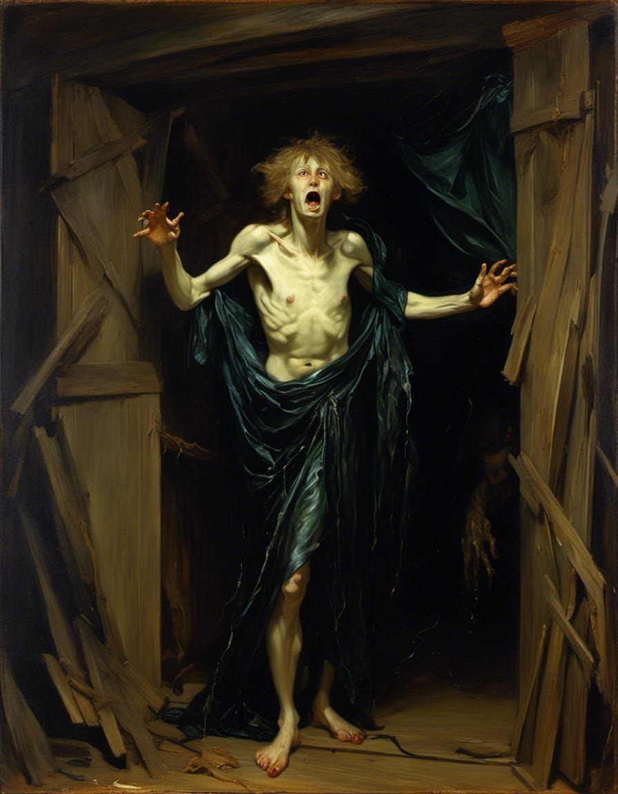 Ghastly Ghoul Portrait in Dark Vaulted Attic