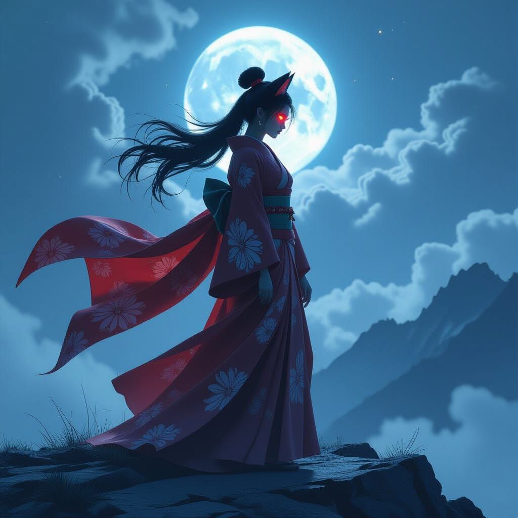 Warrior Transforms into Fox Spirit on Stormy Peak