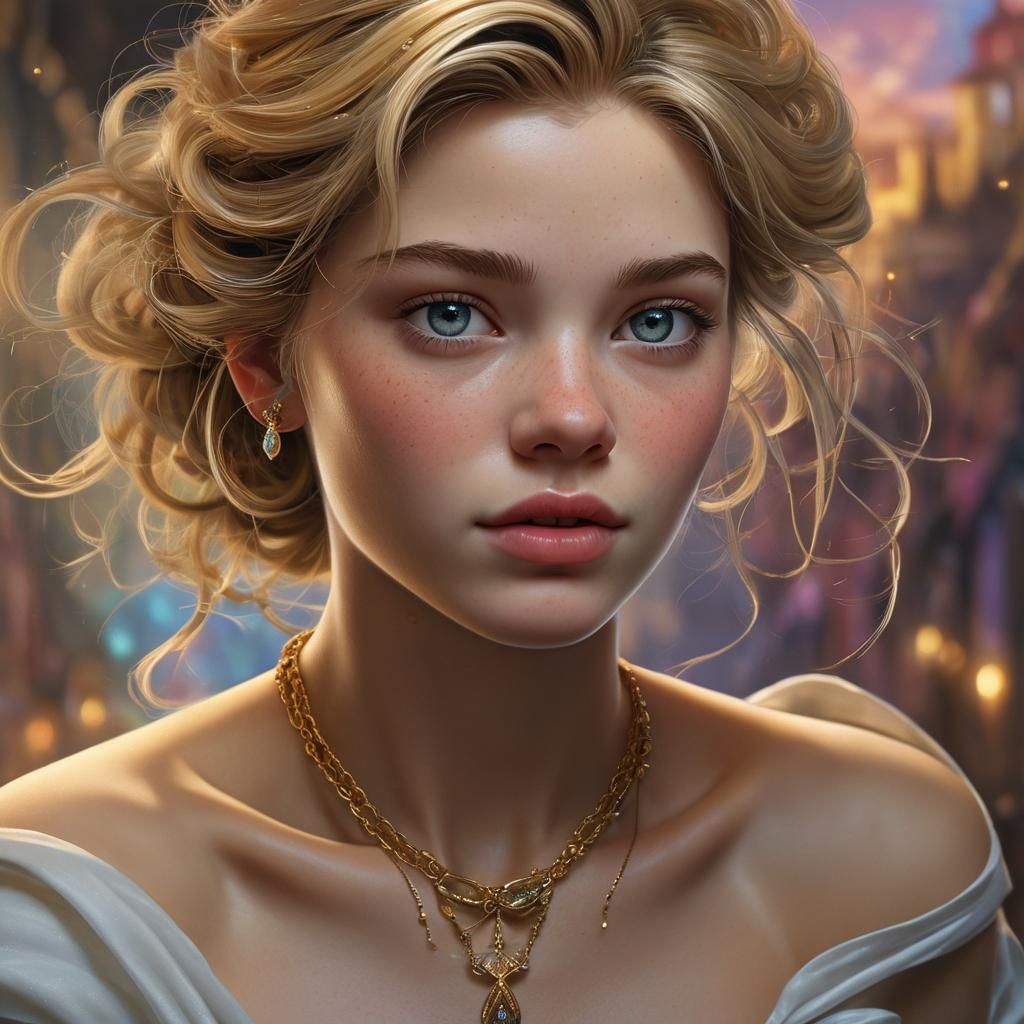 Hyperrealistic Cinderella Portrait with Detailed Hair