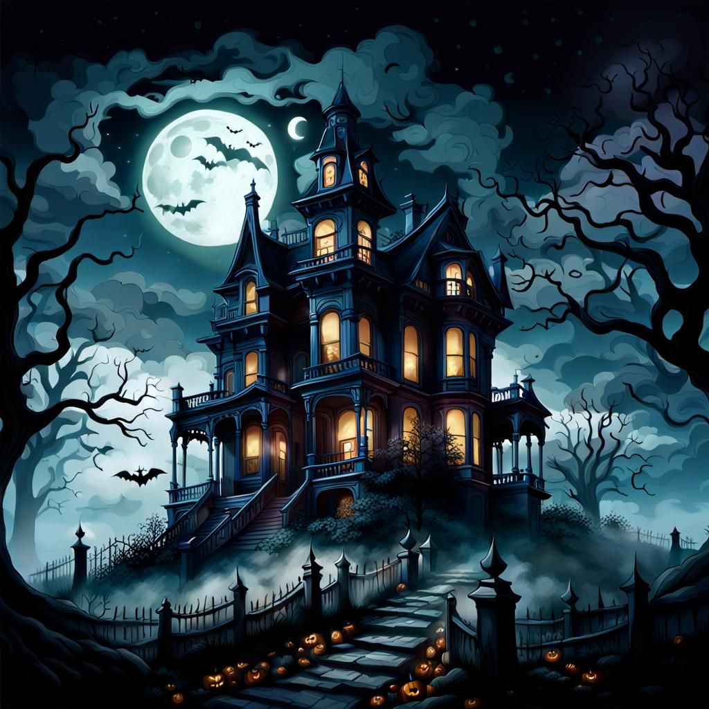 Eerie Haunted Mansion on Halloween Night