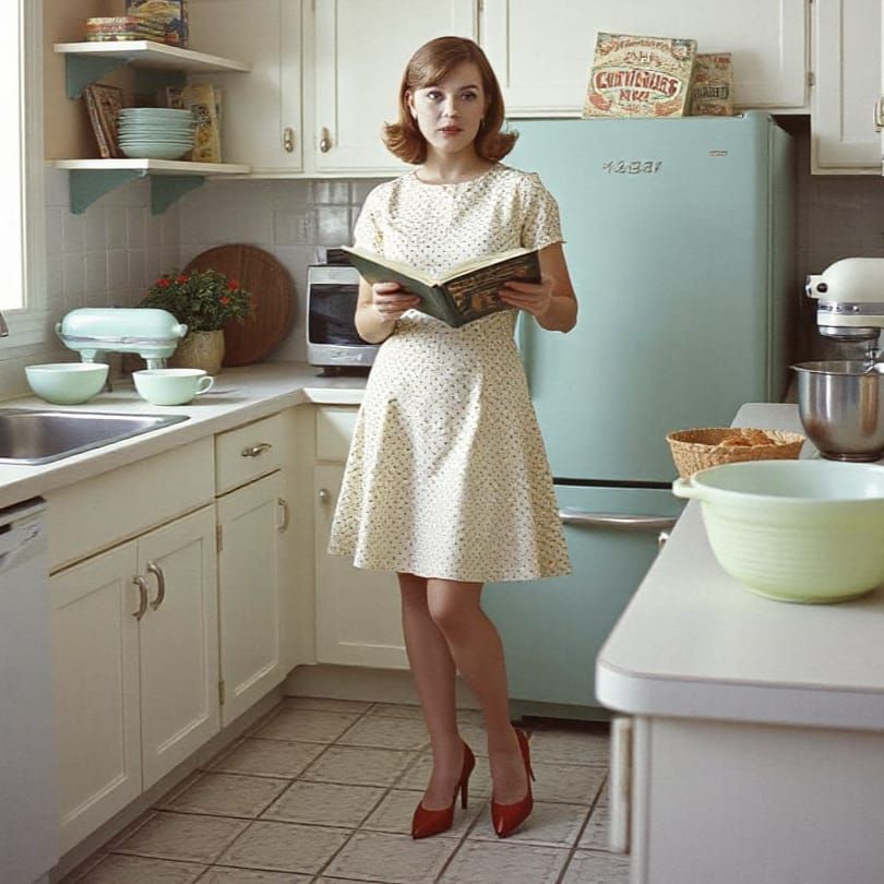 Vintage Pin-Up Tradwife in 1950s Kitchen