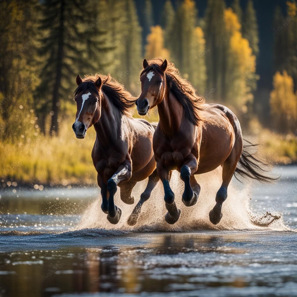 Wild Horses Galloping Through Altai Landscape