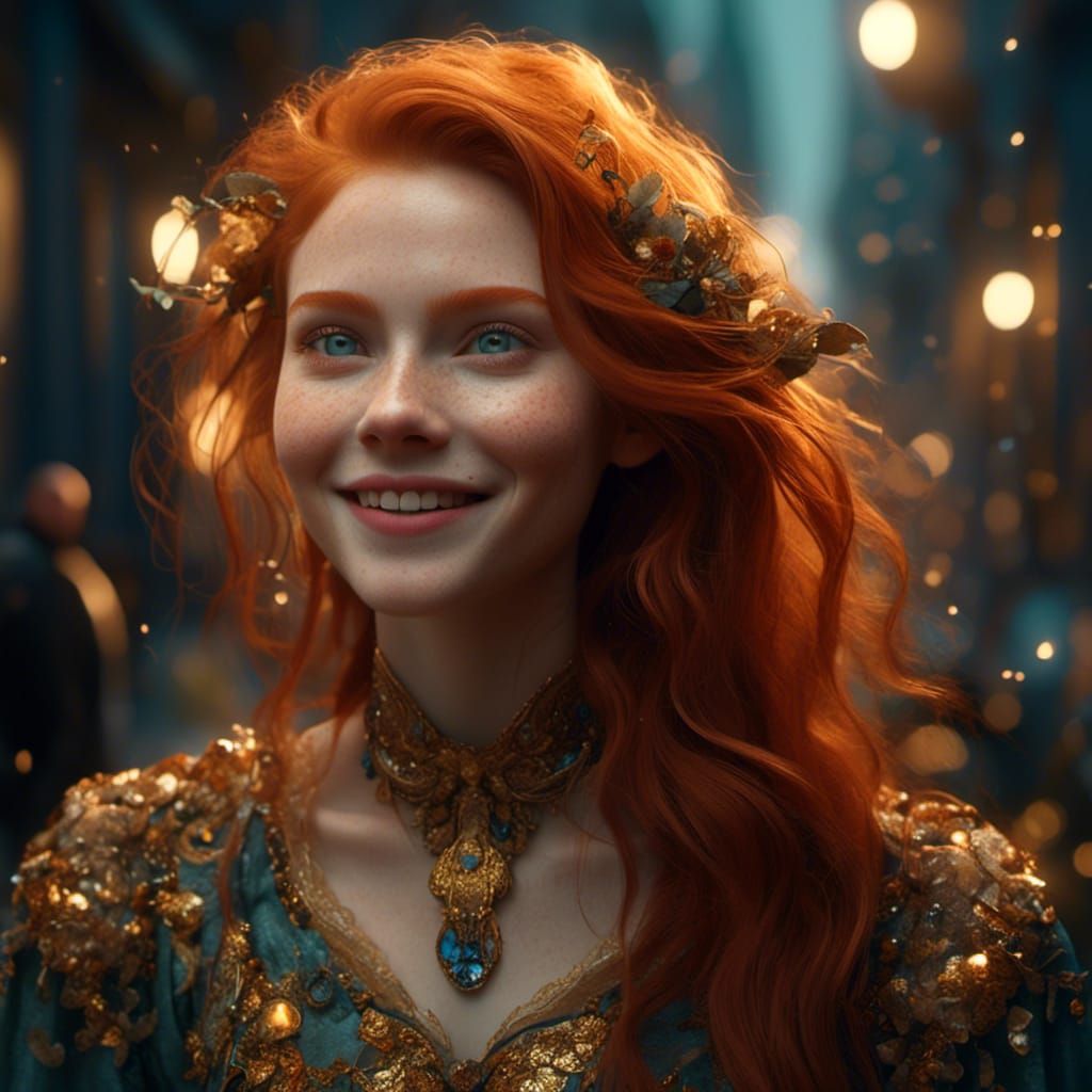 Radiant Ginger Girl Portrait in Detailed Matte Style