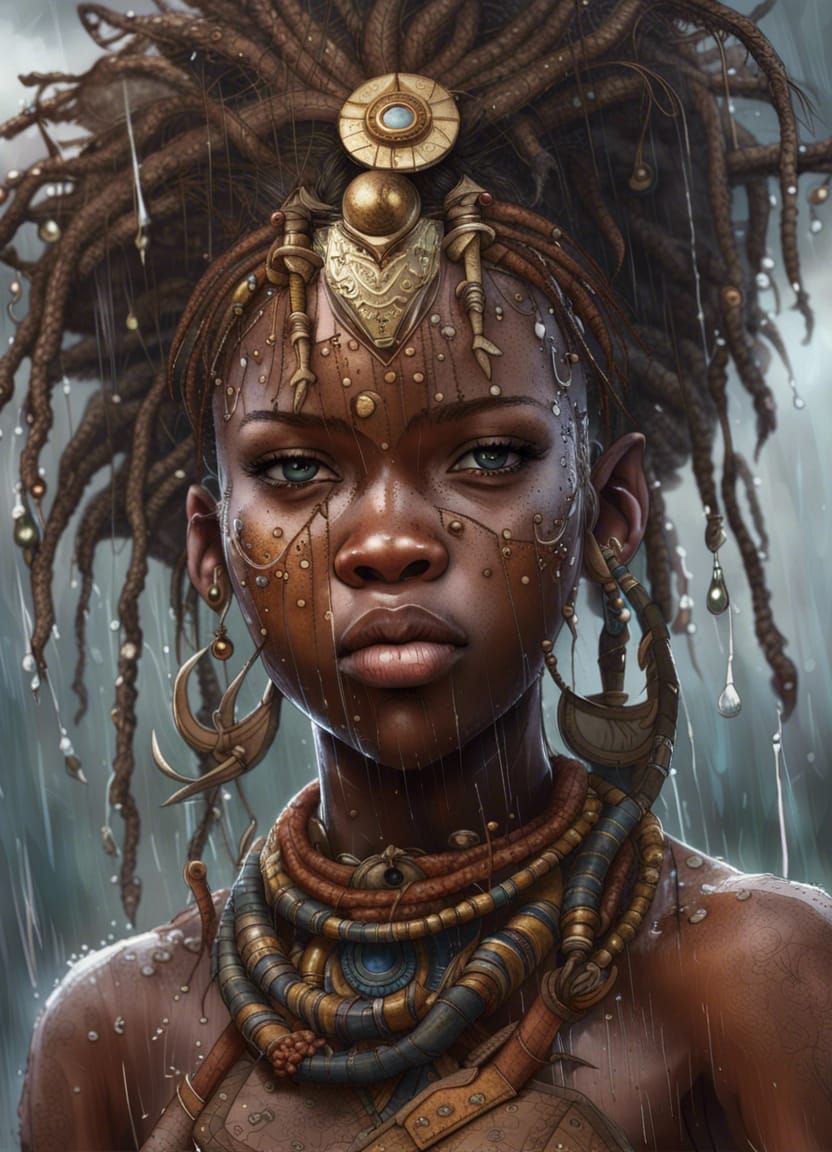 Adorable African Warrior Goddess in Stormy Weather