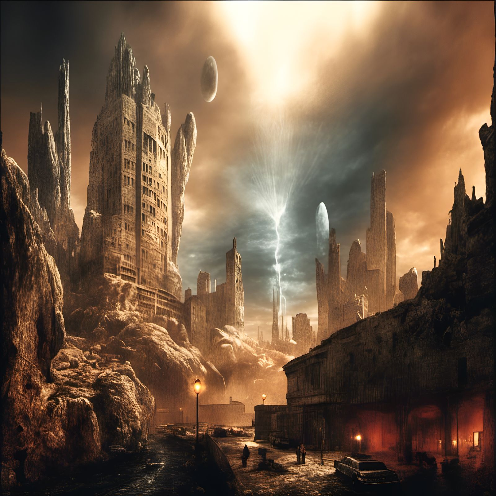 Alien City in Canyon: Dystopian Sci-Fi Landscape