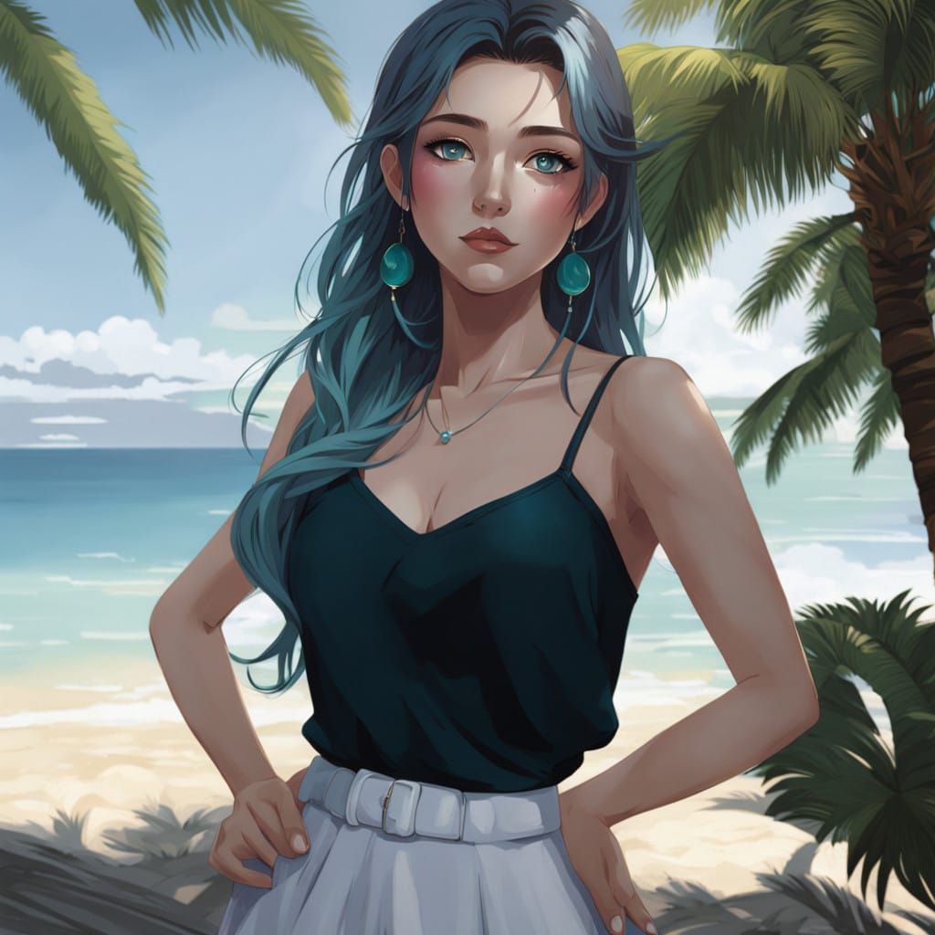 Anime Girl in Vibrant Summer Scene