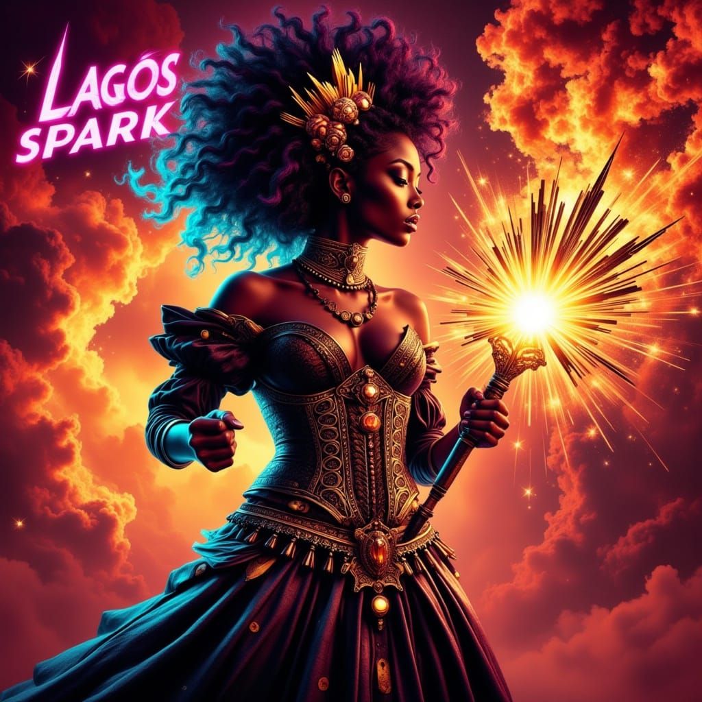 Lagos Spark: Neon Cyberpunk Warrior of Nigeria