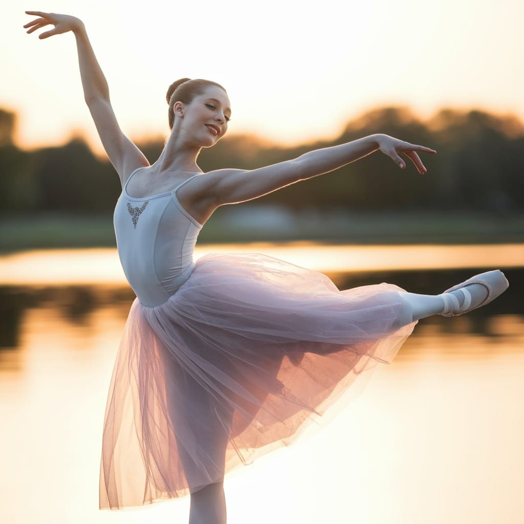 Ballerina's Graceful Leap at Sunset
