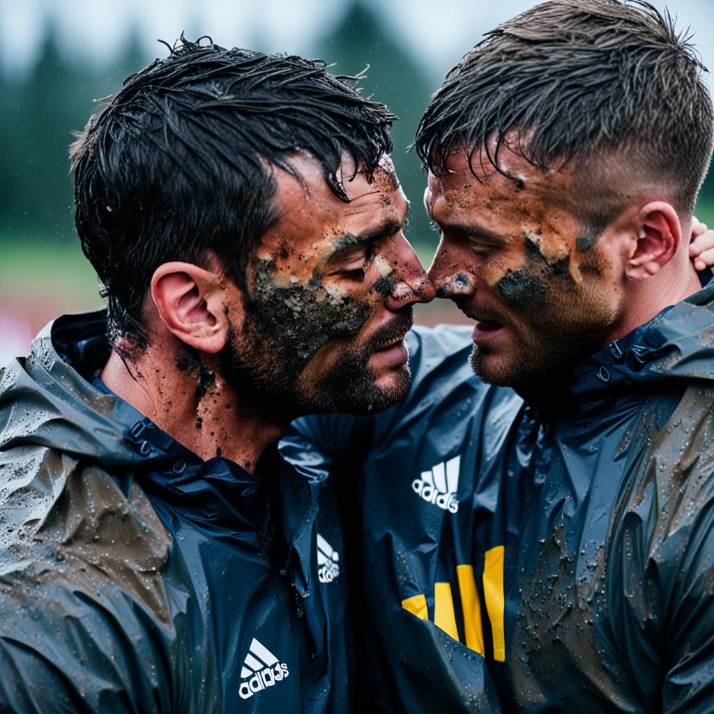 Rugby Players Celebrate with a Kiss: Professional Photo