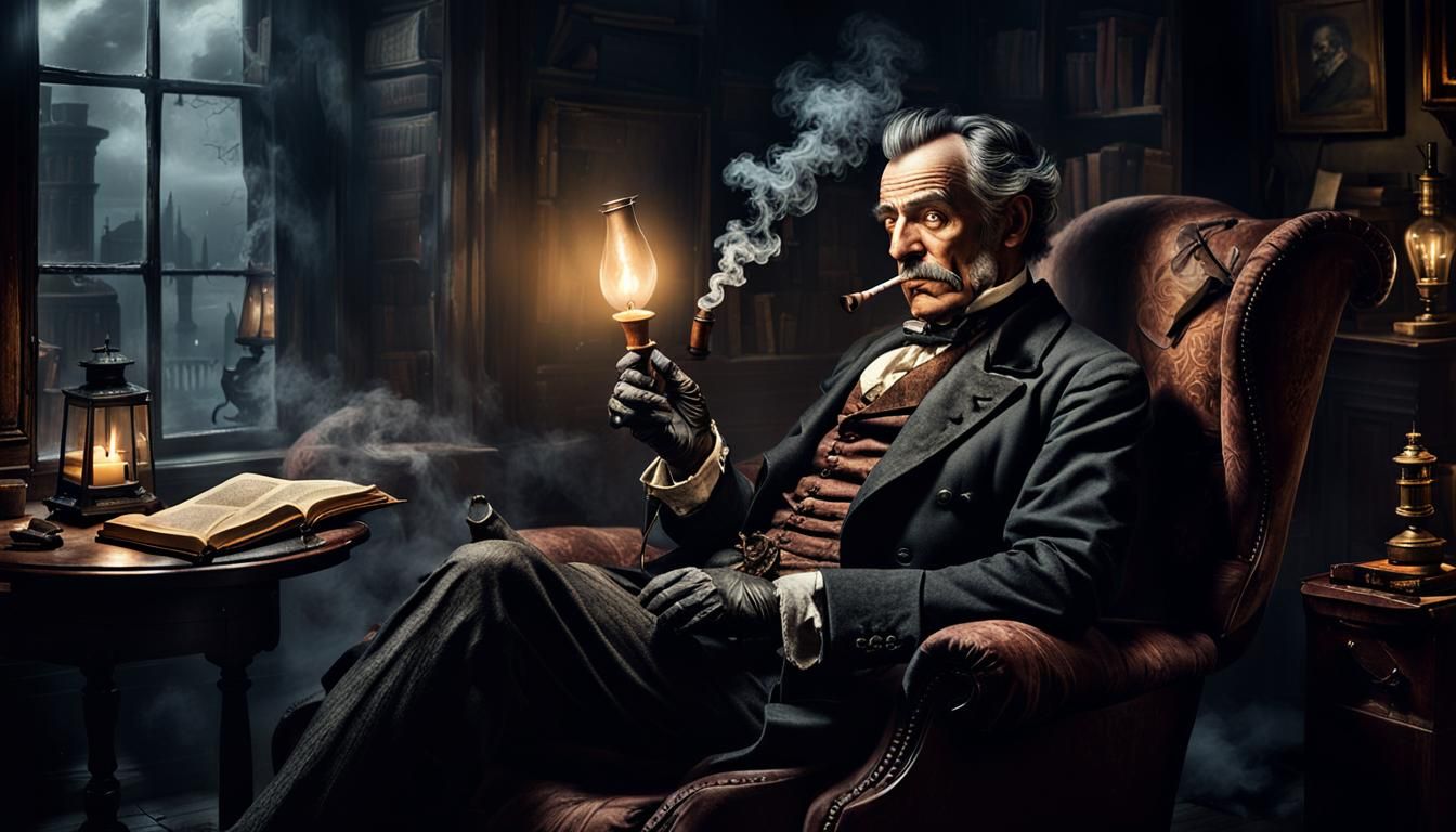 Victorian Man Reading by Candlelight: Dark Fantasy Art