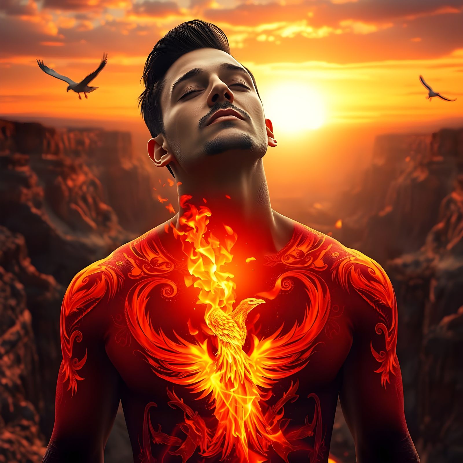 Fiery Silhouette: A Cinematic Portrait of Rebirth