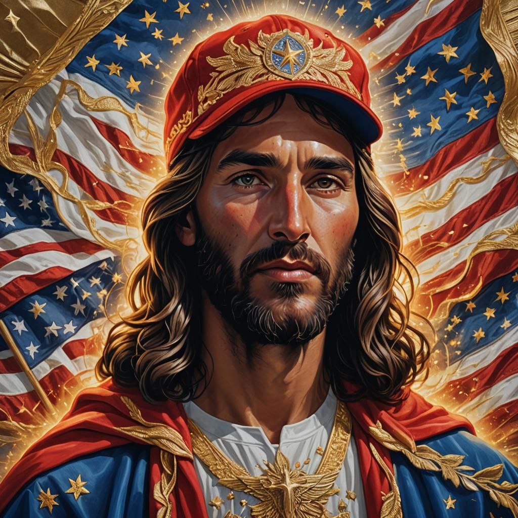 Jesus with MAGA Hat in Peter Max Pop Art Style