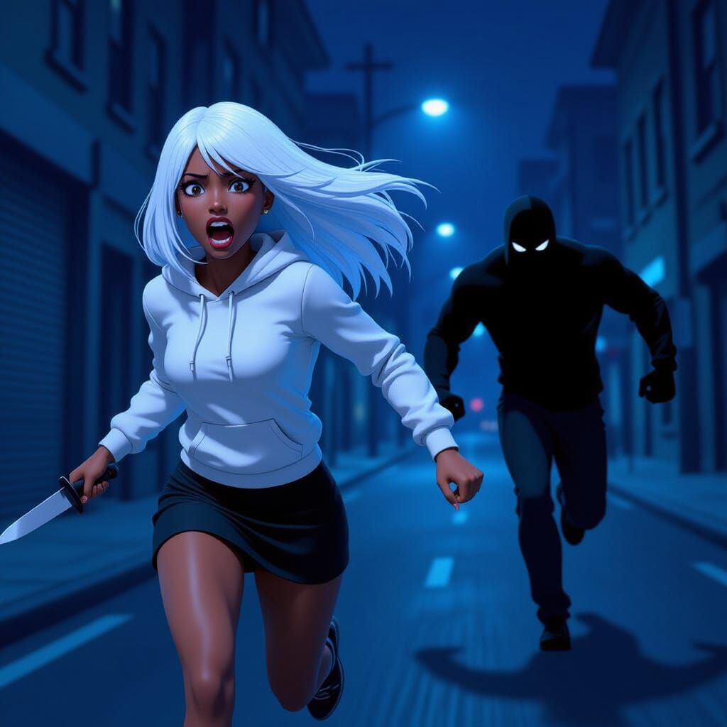 Terrified Woman Flees Pursuer in Animated Horror Style