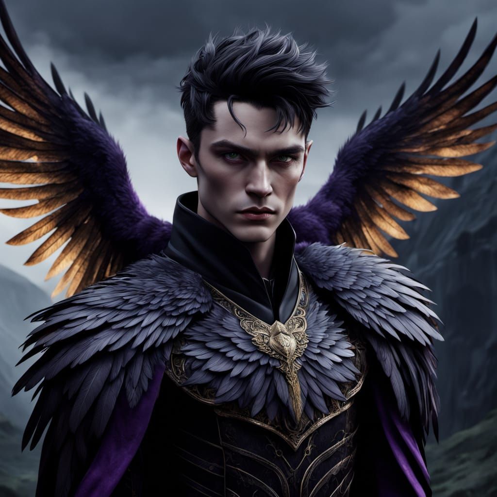 Majestic Dark Fantasy Prince with Iridescent Wings