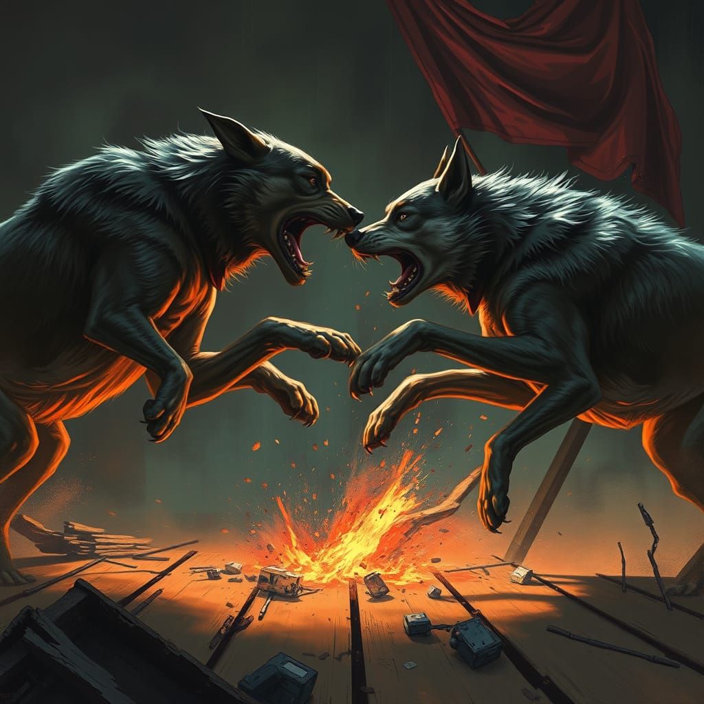 Gritty Dog Fight in a Neon-Lit Urban Wasteland