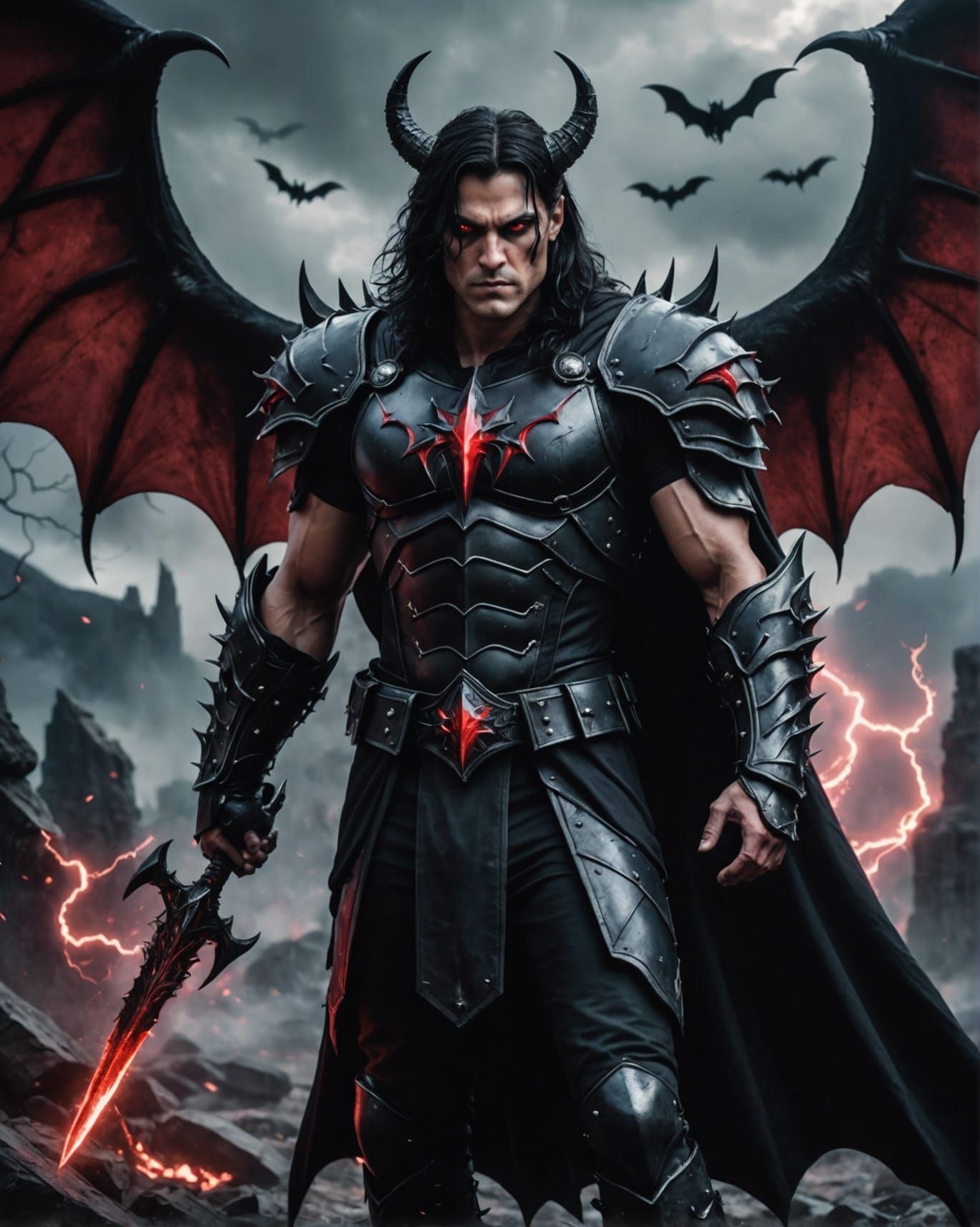 Dramatic Film Still of a Winged Sorcerer Casting a Spell