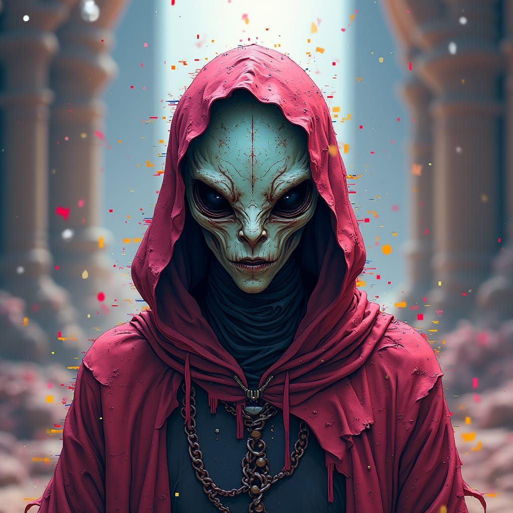 Glitched Alien Portrait in Comic Book Style