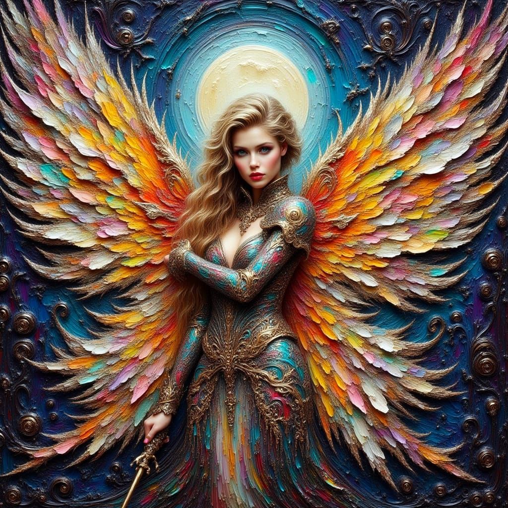 Angel Sent from Above in Vibrant Impasto Oil Painting