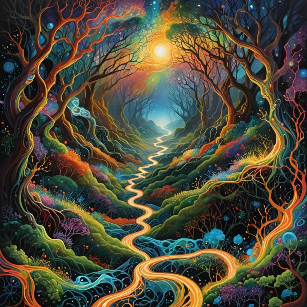 Surreal Bioluminescent Landscape in Abstract Expressionism S...