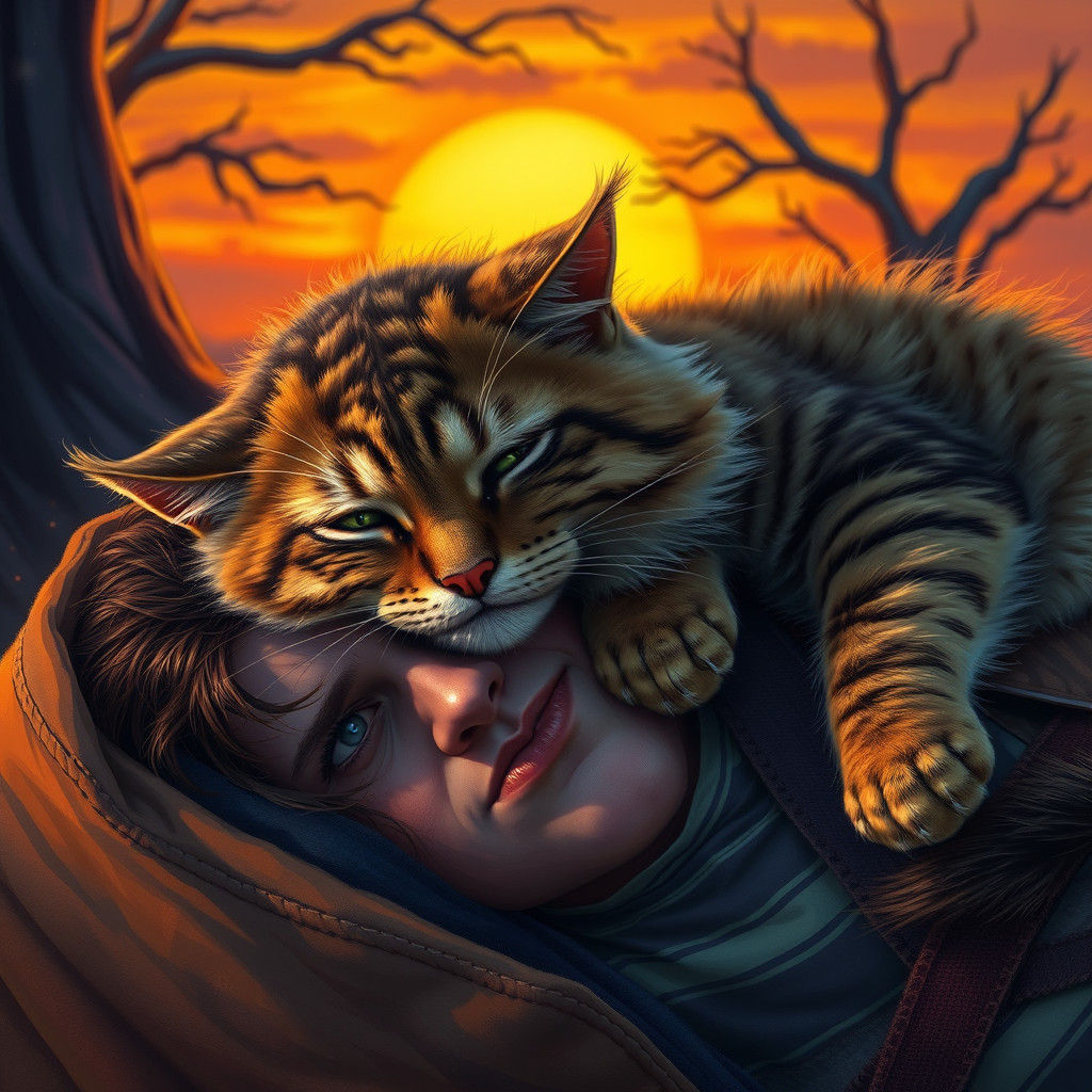 Sleepy Cat Demands Affection in Fantasy Style