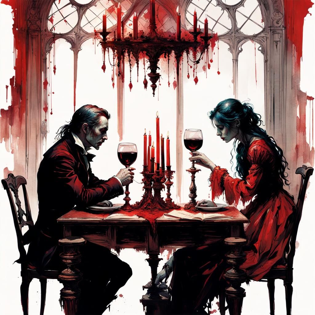 Gothic Vampire Couple in Candlelight, Chiaroscuro Style
