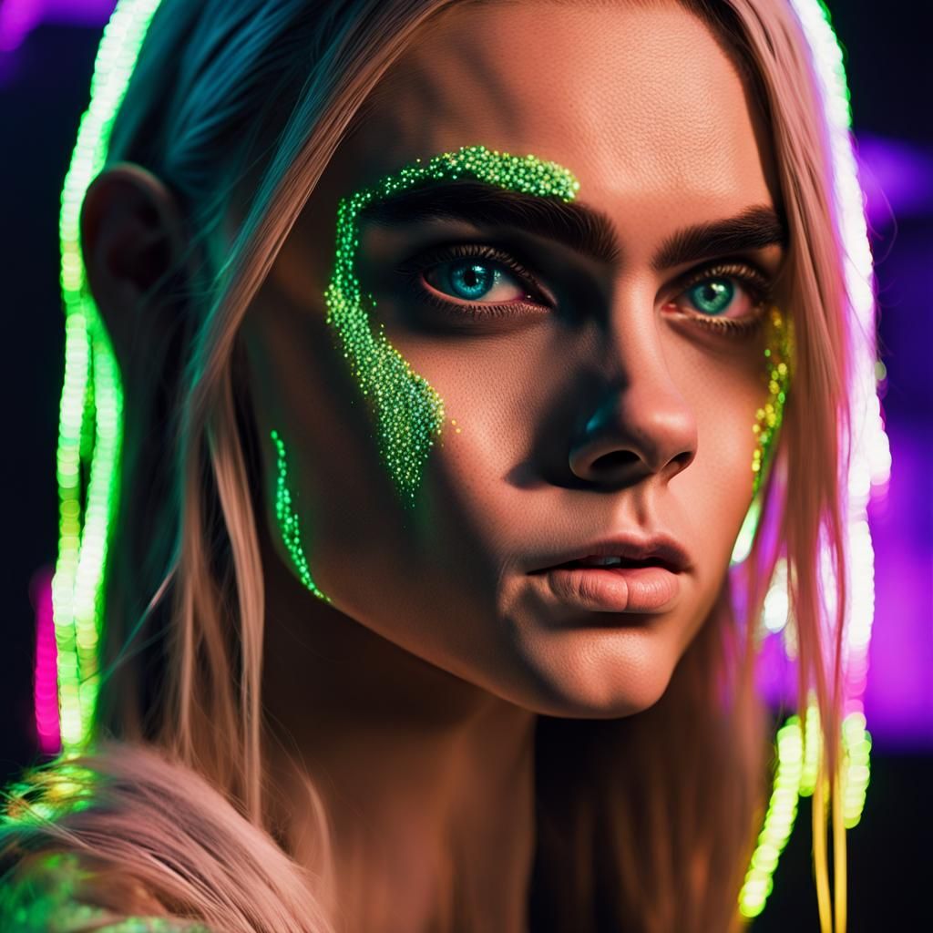 Neon Glitter Portrait Inspired by The Witcher, Digital Art