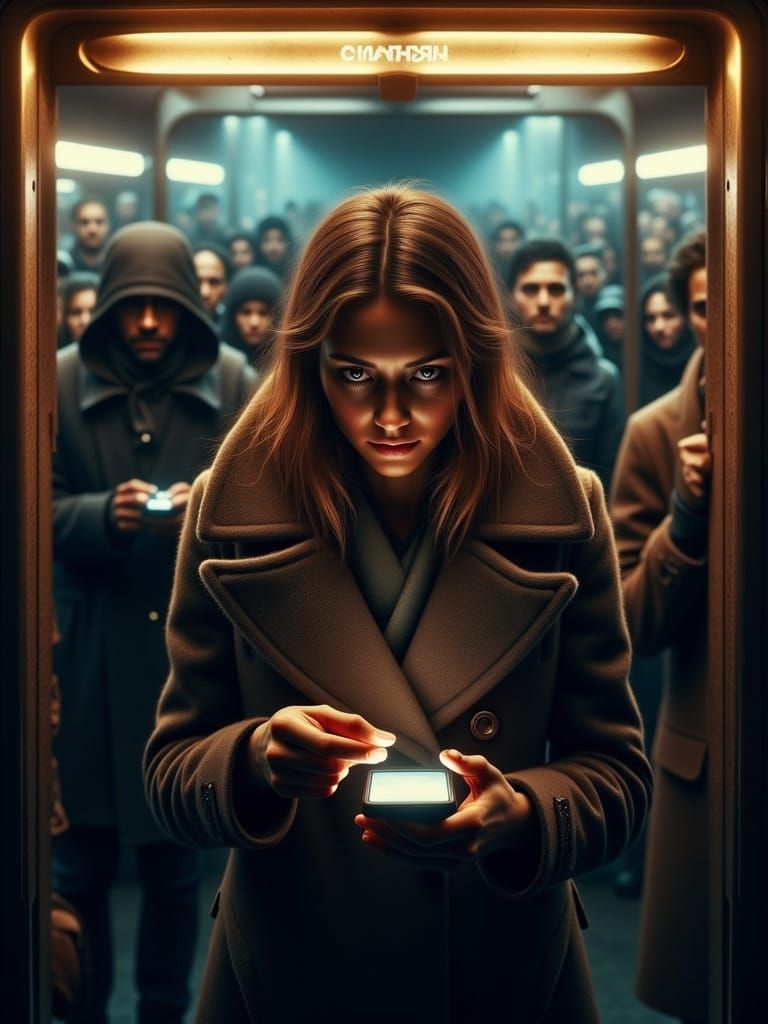 Woman at Train Door: Suspenseful Digital Matte Painting