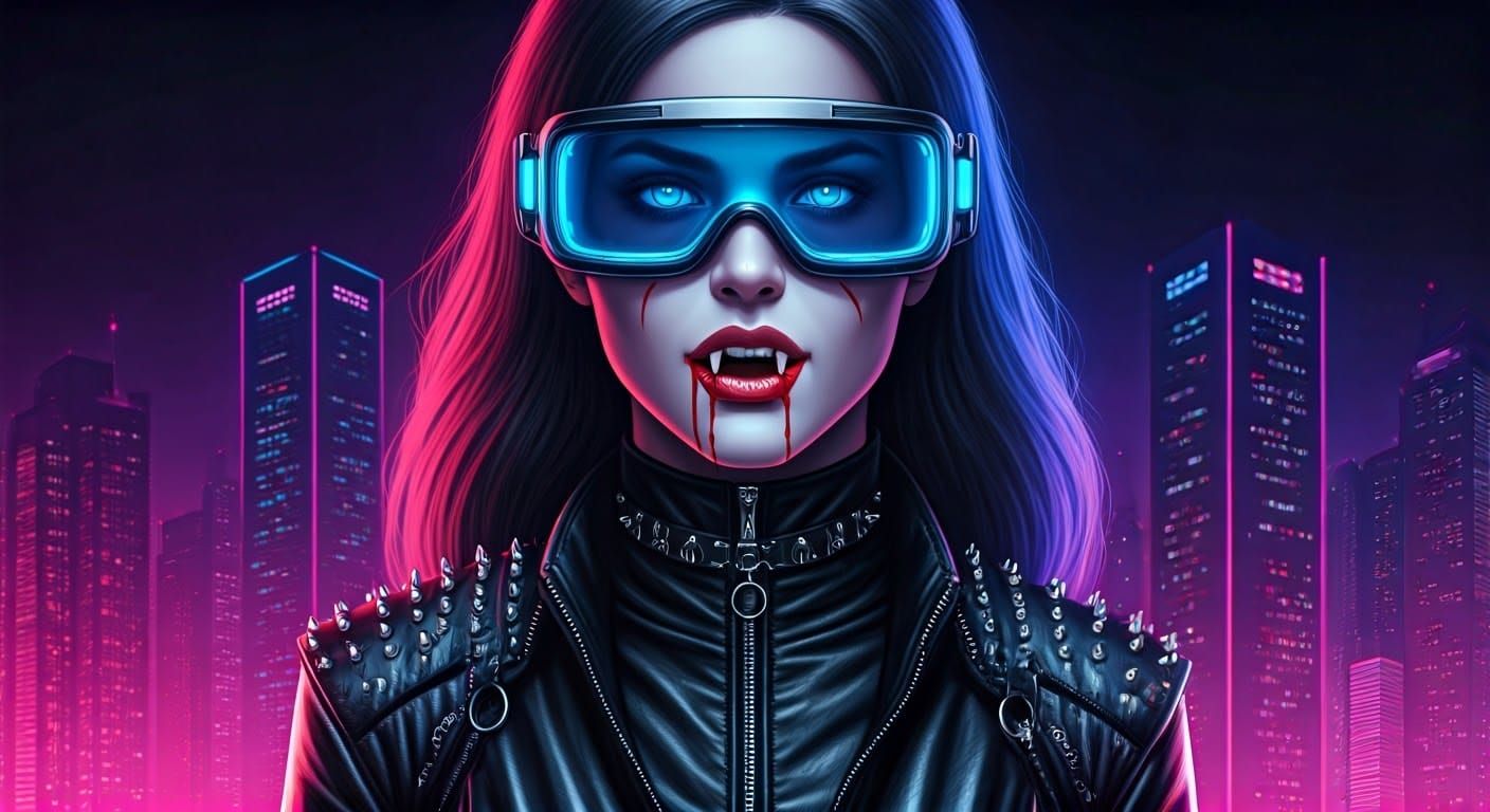 Gothic Cyberpunk Vampire in Neon Night City