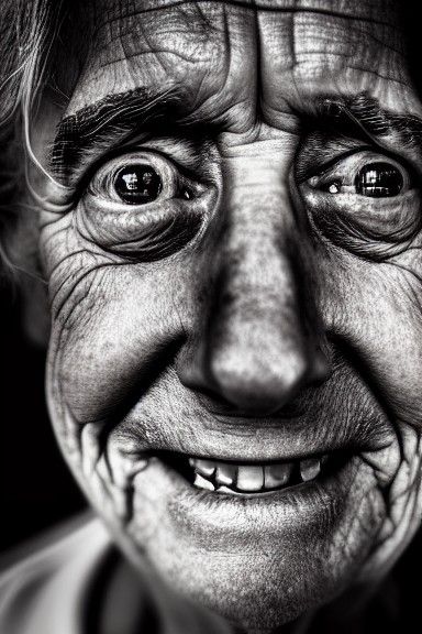 Laughing Old Man Portrait with Crooked Teeth