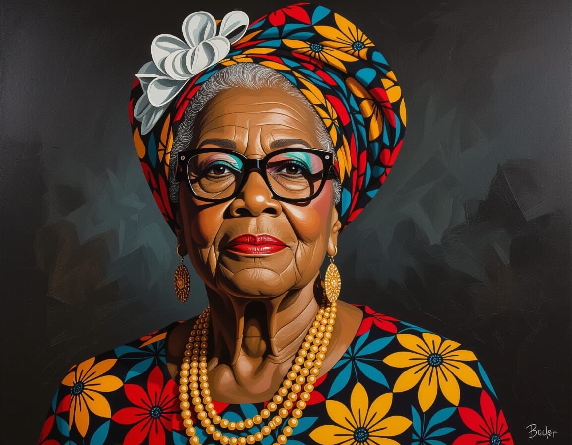 Black Women Portrait in Textile Art Style