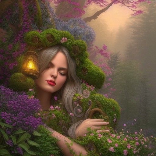 Nature Witch in Hyperdetailed Ethereal Garden