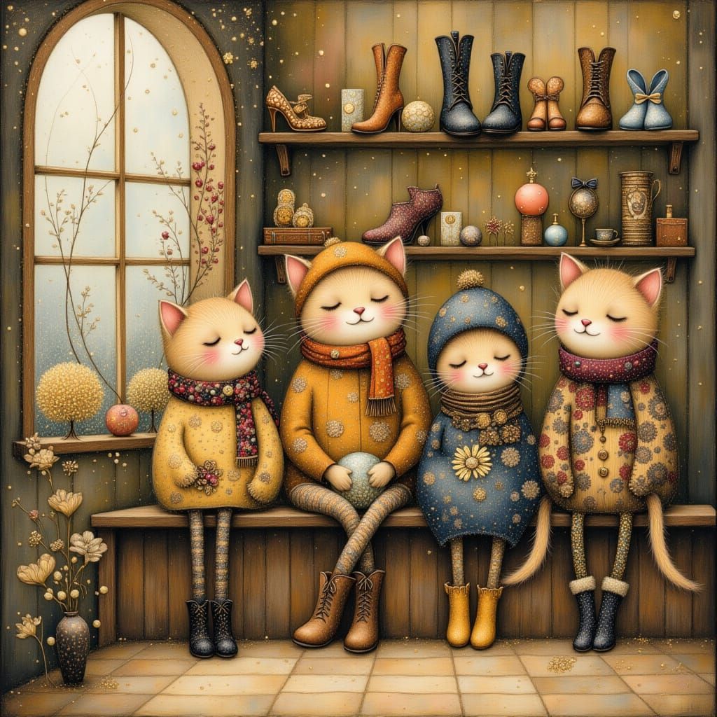 Cats Try on Boots in Whimsical Shoe Shop