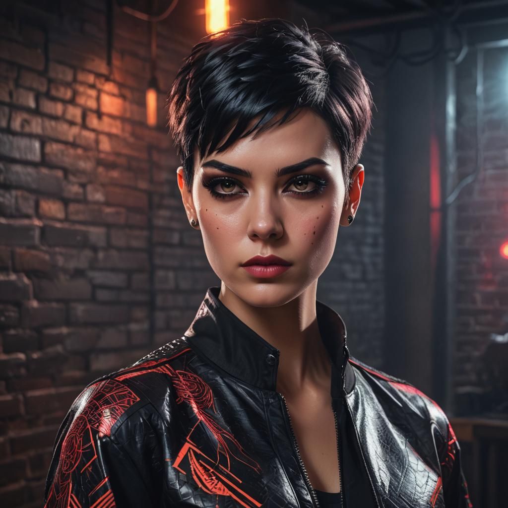 Fierce Woman in Loft: Hyperrealistic Digital Portrait