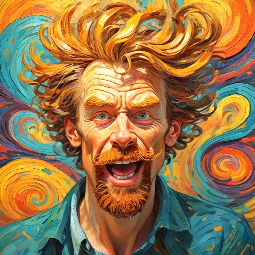 Zany Cartoon Man Portrait with Wild Look