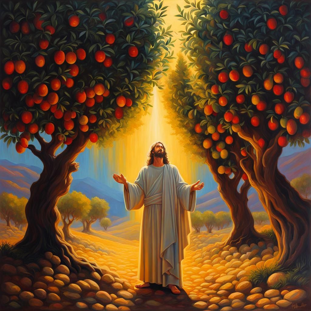 Jesus Christ staying in the olive grove
