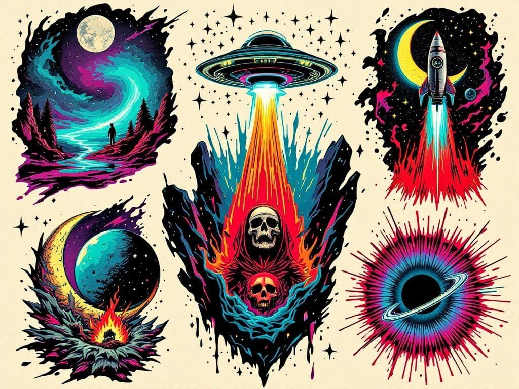 Retro Sci-Fi Horror Flash Tattoo Sheet