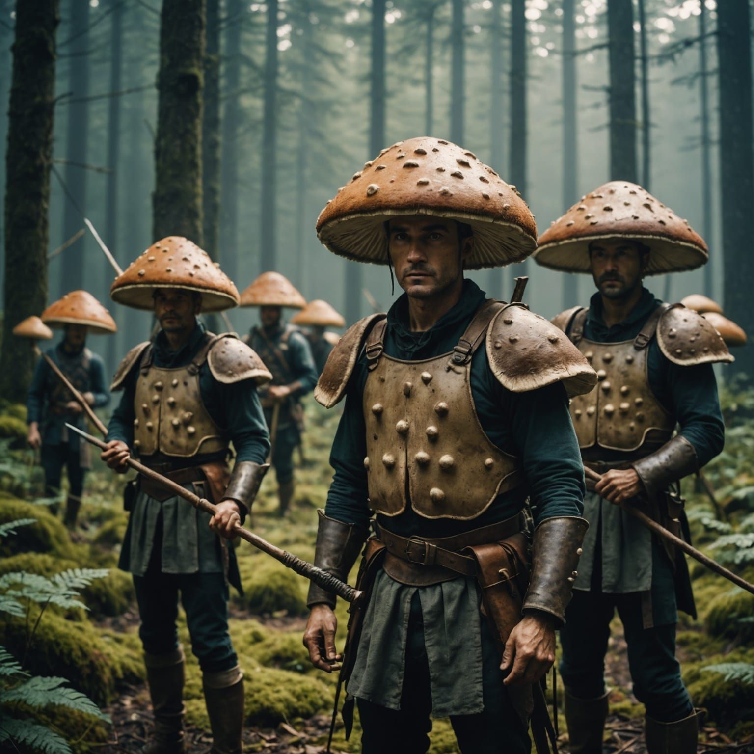 Epic Mushroom Warriors in Cinematic Style